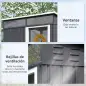 Caseta de Jardín Metálica con Puerta Corredera Ventanas y Ventilación para Almacenaje Exterior 195x122x159/182 cm Gris