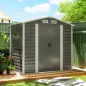 Cobertizo Metálico para Jardín 213x120x166/194 cm con Base Refuerzo Puertas Correderas y Ventilaciones Gris Oscuro