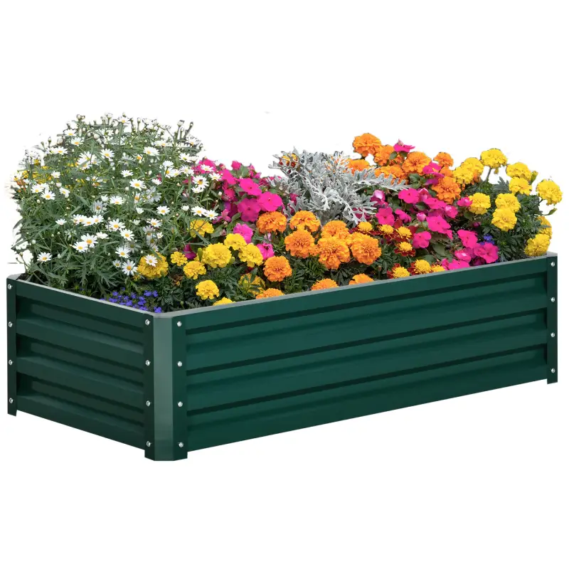 Jardinera Elevada Rectangular de Acero Galvanizado para Cultivar Plantas Flores Hierba 120x60x30,5 cm Verde