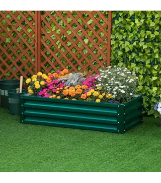 Jardinera Elevada Rectangular de Acero Galvanizado para Cultivar Plantas Flores Hierba 120x60x30,5 cm Verde