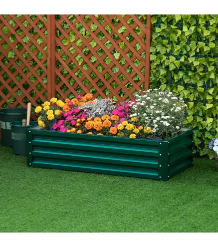 Jardinera Elevada Rectangular de Acero Galvanizado para Cultivar Plantas Flores Hierba 120x60x30,5 cm Verde