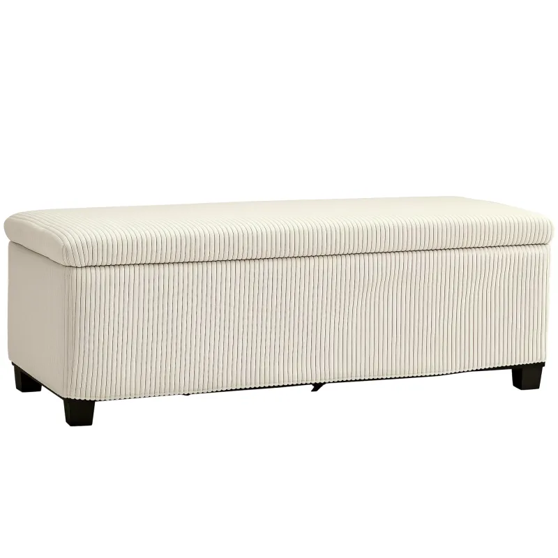 Banco Almacenaje Capacidad de 84 L 112x42x40cm Tapizado en Pana Pie de Cama para Sala de Estar Dormitorio Beige