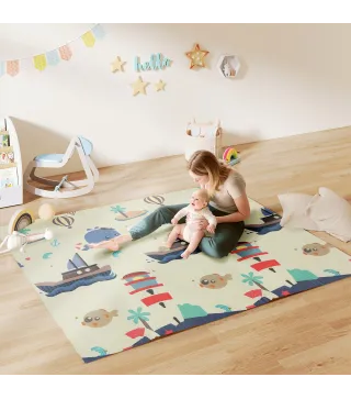 Alfombra Bebé Acolchada Plegable Reversible 196x176x1,5 cm Doble Cara Impermeable Multicolor