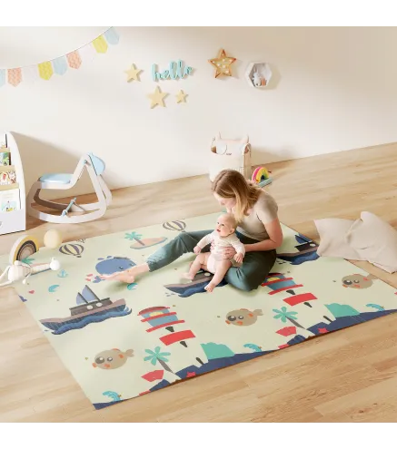 Alfombra Bebé Acolchada Plegable Reversible 196x176x1,5 cm Doble Cara Impermeable Multicolor