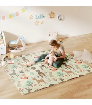 Alfombra Bebé Acolchada Plegable Reversible 196x176x1,5 cm Doble Cara Impermeable Multicolor