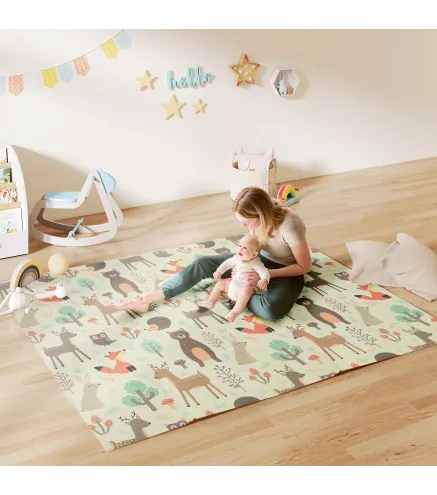 Alfombra Bebé Acolchada Plegable Reversible 196x176x1,5 cm Doble Cara Impermeable Multicolor