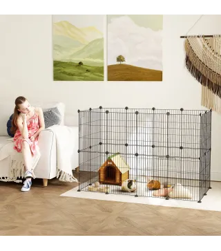 Jaula para Animales Pequeños Valla Metálica Modular para Mascotas con Puerta y Paneles de Acero 120x60x80 cm Negro