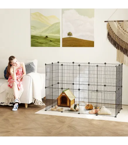 Jaula para Animales Pequeños Valla Metálica Modular para Mascotas con Puerta y Paneles de Acero 120x60x80 cm Negro
