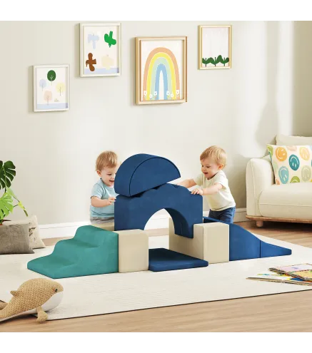 Juego de 7 Bloques de Espuma para Niños Bloques de Psicomotricidad Juguete para Aprendizaje para Escalar y Gatear Azul