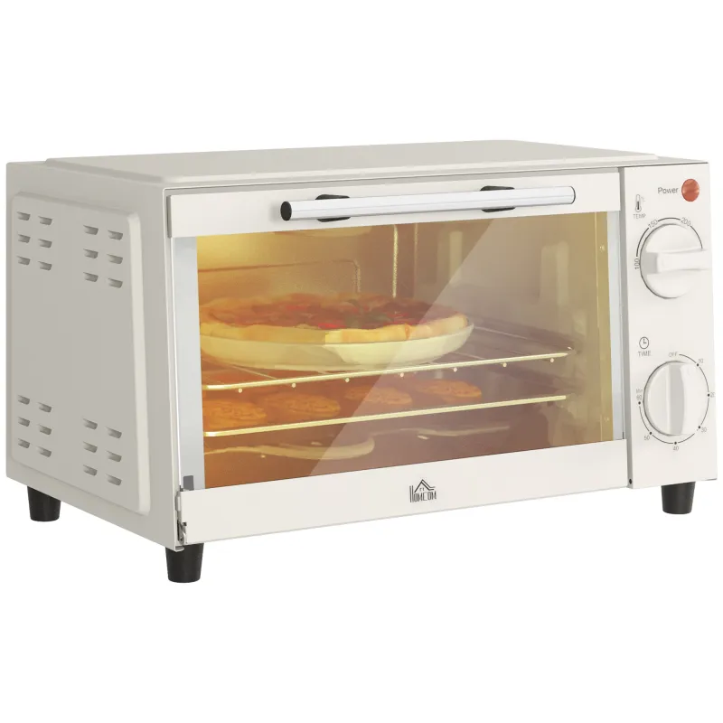 Mini Horno Eléctrico 9L Horno Eléctrico Sobremesa 750W con Temperatura Ajustable Temporizador 35x24,6x20 cm Blanco Crema
