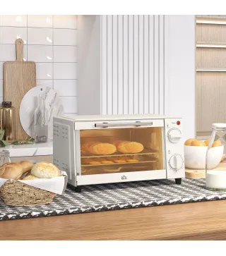Mini Horno Eléctrico 9L Horno Eléctrico Sobremesa 750W con Temperatura Ajustable Temporizador 35x24,6x20 cm Blanco Crema