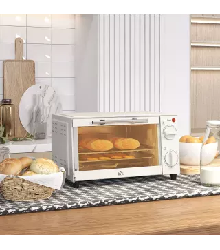 Mini Horno Eléctrico 9L Horno Eléctrico Sobremesa 750W con Temperatura Ajustable Temporizador 35x24,6x20 cm Blanco Crema