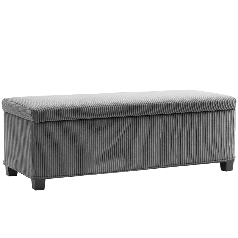 Banco Almacenaje Capacidad de 84 L 112x42x40 cm Tapizado en Pana Pie de Cama para Sala de Estar Dormitorio Gris
