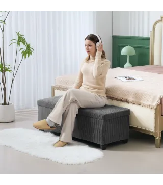 Banco Almacenaje Capacidad de 84 L 112x42x40 cm Tapizado en Pana Pie de Cama para Sala de Estar Dormitorio Gris