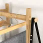 Perchero de Pie de Bambú con 2 Estantes 2 Ganchos 5 Barras con Estructura de Acero para Colgar Ropa Natural y Negro