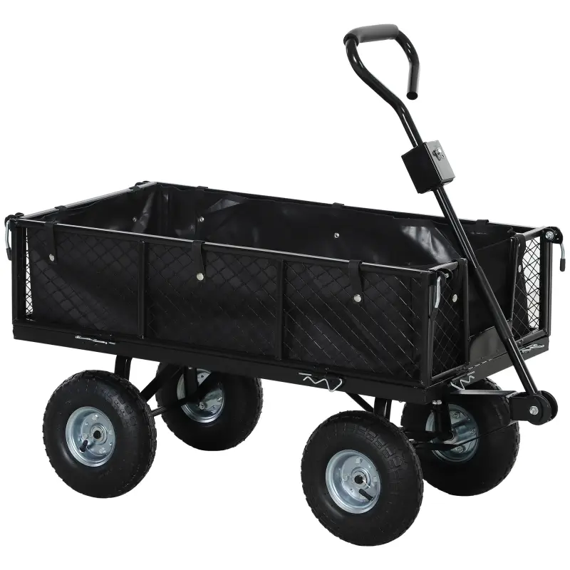 Carrito de Jardín con Ruedas Grandes Bolsa Impermeable Removible y Mango Giratorio Carga 300 kg 105x51x54 cm Negro