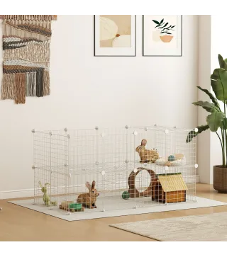 Jaula para Animales Pequeños Valla Metálica Modular para Mascotas con Puerta Rampa y Paneles de ABS 146x73x73 cm Blanco