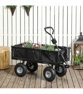 Carrito de Jardín con Ruedas Grandes Bolsa Impermeable Removible y Mango Giratorio Carga 300 kg 105x51x54 cm Negro
