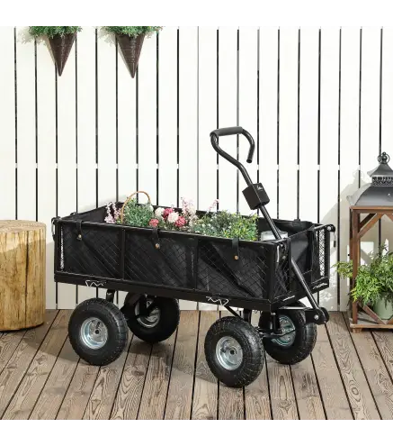 Carrito de Jardín con Ruedas Grandes Bolsa Impermeable Removible y Mango Giratorio Carga 300 kg 105x51x54 cm Negro