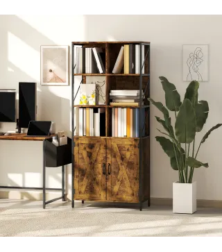 Estantería de Libros con 6 Compartimentos Abiertos y Estante Ajustable para Salón Oficina 75x34x172 cm Marrón Rústico