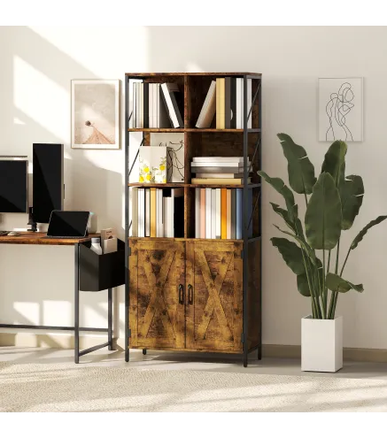 Estantería de Libros con 6 Compartimentos Abiertos y Estante Ajustable para Salón Oficina 75x34x172 cm Marrón Rústico