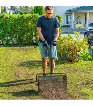 Esparcidor de Compost con Cesto de 75L Mango Ajustable y Diseño Resistente para Jardinería y Césped 70x40x112 cm Negro