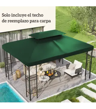 Toldo de Recambio 4x3 m con Techo Doble Orificios de Drenaje y Protección UV Solo Toldo NO Incluye Marco Verde