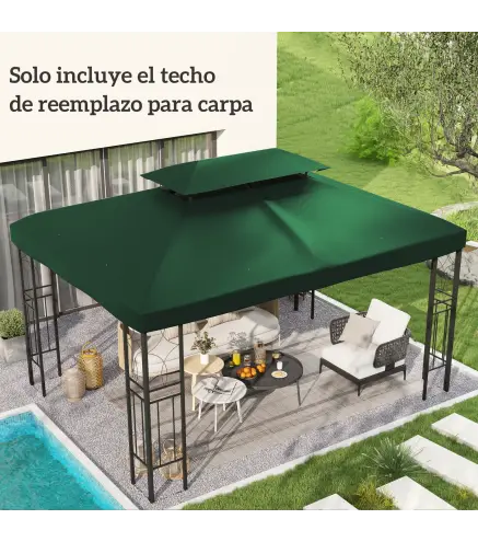 Toldo de Recambio 4x3 m con Techo Doble Orificios de Drenaje y Protección UV Solo Toldo NO Incluye Marco Verde