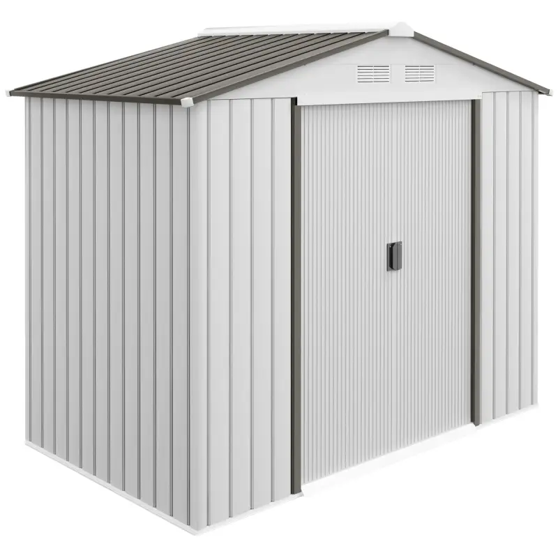 Caseta de Jardín 213x130x185 cm Cobertizo Metálico de Exterior para Almacenamiento de Herramientas Blanco Caseta de Jardín 213x130x185 cm Cobertizo Metálico de Exterior para Almacenamiento de Herramientas Blanco