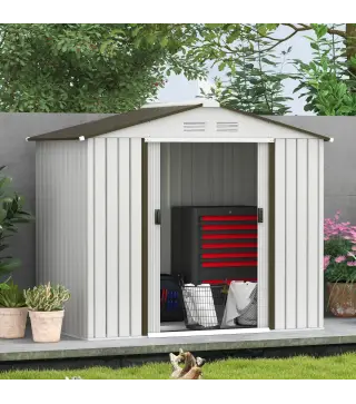 Caseta de Jardín 213x130x185 cm Cobertizo Metálico de Exterior para Almacenamiento de Herramientas Blanco