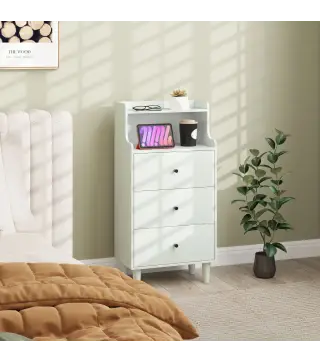 Cómoda con 3 Cajones y 2 Estantes Abiertos Diseño Moderno y Antivuelco para Dormitorio o Salón 47x29x95cm Blanco Veteado