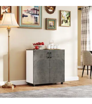 Aparador de Salón Pequeño y Moderno con Estante y Puertas de Cierre Suave 80x37x80 cm Gris Cemento y Blanco Brillo