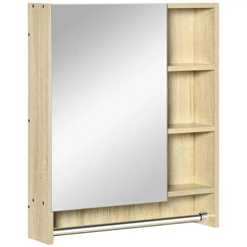 Armario de Baño de Pared con Espejo Estantes Ajustables y Toallero Diseño Compacto para Lavabo o WC 60x15x70 cm Roble