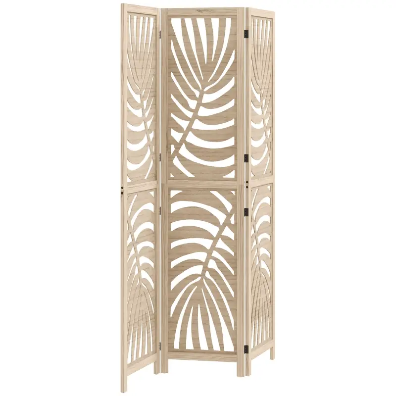 Biombo Divisor de Ambientes de 3 Paneles Plegable y Desmontable con Estampado de Hojas de Palma Tropical 120x1,7x170 cm