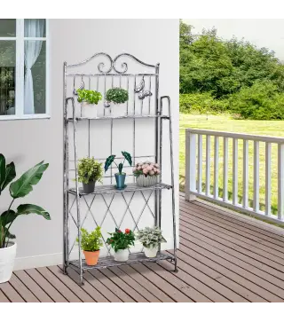 Soporte para Plantas Plegable de 3 Niveles con Estructura de Metal Soporte para Macetas Gris Plateado