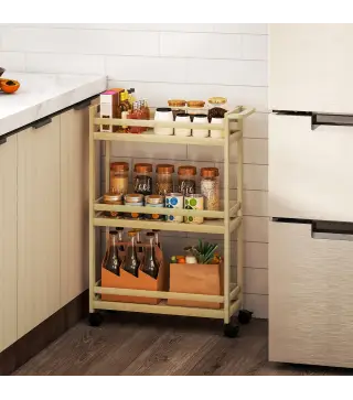 Estantería de Baño de Bambú de 3 Niveles Carrito Auxiliar de Almacenaje con Ruedas 55x20x75 cm Natural