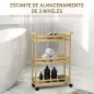 Estantería de Baño de Bambú de 3 Niveles Carrito Auxiliar de Almacenaje con Ruedas 55x20x75 cm Natural