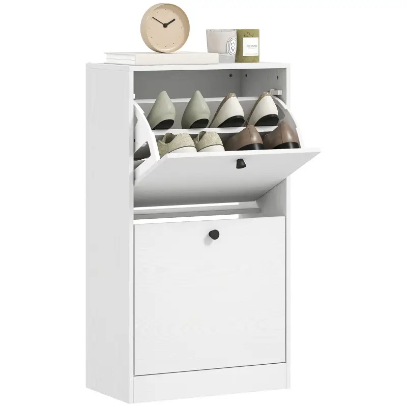 Zapatero con 2 Cajones Abatibles Estantes Ajustables para Pasillos y Espacios Pequeños 47x26x85 cm Blanco Veteado