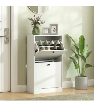 Zapatero con 2 Cajones Abatibles Estantes Ajustables para Pasillos y Espacios Pequeños 47x26x85 cm Blanco Veteado