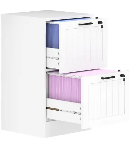 Mueble Archivador con 2 Cajones Cajonera para Escritorio con Cerraduras Rieles Colgantes Ajustables para A4 Blanco