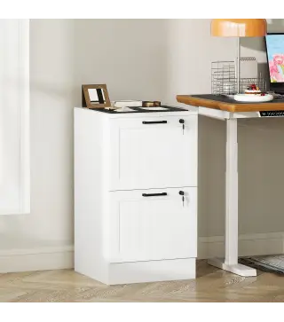 Mueble Archivador con 2 Cajones Cajonera para Escritorio con Cerraduras Rieles Colgantes Ajustables para A4 Blanco