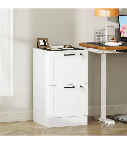 Mueble Archivador con 2 Cajones Cajonera para Escritorio con Cerraduras Rieles Colgantes Ajustables para A4 Blanco