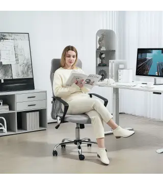 Silla de Oficina con Respaldo Curvo Reposacabezas y Ruedas Función Basculante y Giratoria 63x65x109-119 cm Gris Claro