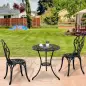 Set de Jardín 3 Piezas con Mesa Redonda Ø60x67 cm y 2 Sillas 42,5x47,5x89 cm Mesa con Orificio para Sombrilla Negro