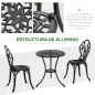 Set de Jardín 3 Piezas con Mesa Redonda Ø60x67 cm y 2 Sillas 42,5x47,5x89 cm Mesa con Orificio para Sombrilla Negro