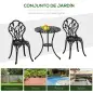 Set de Jardín 3 Piezas con Mesa Redonda Ø60x67 cm y 2 Sillas 42,5x47,5x89 cm Mesa con Orificio para Sombrilla Negro
