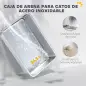 Arenero para Gatos Cubierto de Acero Inoxidable con Paso de Salida y Pala de Acero Inoxidable Gris Claro