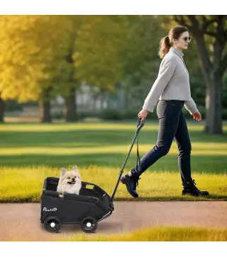 Cochecito para Mascotas con Barra de Empuje Ajustable Diseño Abierto Cojín y Ruedas 53x45x28 cm Negro