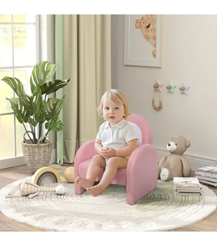 Sofá Infantil con Respaldo en Forma de Arcoíris Mini Sofá de Tejido Suave de Borreguito para Niños 45x41x52 cm Rosa