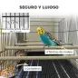 Jaula para Pájaros con Divisor Comederos Bandeja Extraíble y Soporte para Canarios y Periquitos 76x46x46/116 cm Negro